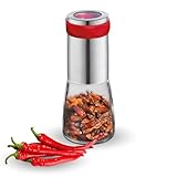 Cilio Chili Mühle PICCANTE | zum Selbstbefüllen | Ø 6,5cm, H: 14,5cm | mit Verschlusskappe | inkl. beschreibbaren Aufklebern | für gleichmäßig feine Chilli Flocken