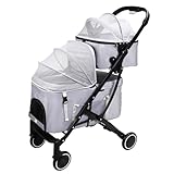 ASTVDFQK Hundebuggy, Zusammenklappbarer Transportbox Hund for Haustiere, Teilbarer Reiseträger Kleine/Hunde Und Katzen, Hundewagen Mit 360 ° Drehbarem Universal-Vorderrad, Aufbewahrungstasche(Gray)