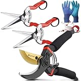 Kynup Gartenschere, 3 Stücke Professionelles Pflanzenschere-Set mit Gartenhandschuhen, Rosenschere für Gartenarbeit, Trimmen, Gartenwerkzeug