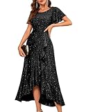 Berylove Ballkleider Damen Lang Abendkleid Lang Elegant für Hochzeit Festkleid A Linie Kleid Glitzer Kleid Festliche Kleider für Hochzeit S007 Black L