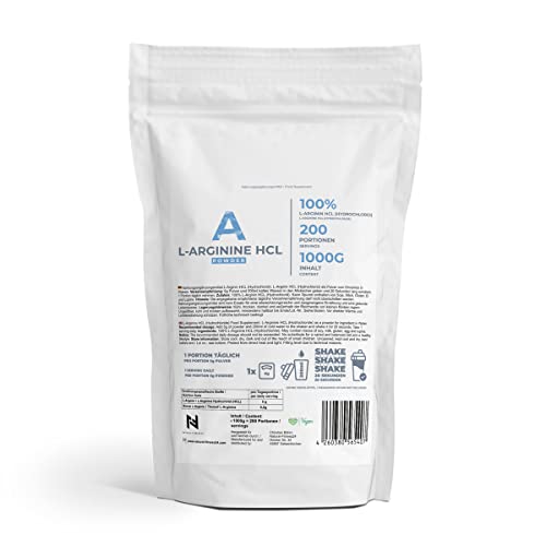 L-Arginin HCL Pulver 1000g | 1Kg Beutel | Geschmacksneutral ohne Zusatzstoffe