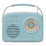 Setty Radio Retro 50's tragbarer kabelloser,FM-Radioempfang Retro Vintage Radio als Küchendeko mit USB SD- Card, Aux Funktion Blau