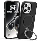 TORRAS Ostand Q3 Silikon für iPhone 16 Pro Max Hülle (Top Flüssigsilikon) (360° Magnetischer Ständer) Handyhülle iPhone 16 Pro Max Case Fallschutz mit Schockabsorption Kratzfest Klassisches Schwarz