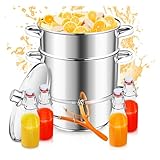 Izrielar Dampfentsafter 16L Edelstahl Entsafter Saftpresse Ø 26 cm mit 4 Bügelflasche, Schonendes Entsaften von Obst und Gemüse, für alle Herdarten geeignet, Silber, (ZA8895-M-1c)