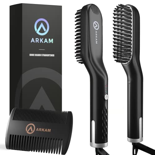Arkam Bartglätter für Männer - Elektrischer Haarglätter und Bartkamm für kurze bis mittellange Bärte - Beheizte Bart Bürste glättet in Sekunden