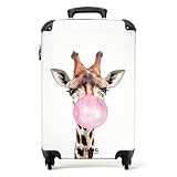 NoBoringSuitcases.com® Kinderkoffer Mädchen Reisekoffer mit Rollen Handgepäck Koffer Giraffe - Kaugummi - Pink - Koffer Kinder mädchen Trolley Koffer klein, 55x40x20