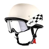 Vintage Deutscher Helm Halboffener Motorradhelm Halbhelm ECE-Zertifizierter Jethelm Mopedhelm Helm Mit Sonnenbrille Für Fahrrad Cruiser Chopper, Helm Für Damen Und Herren R,L=59-60CM