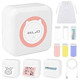 ELZO Bluetooth Etikettendrucker Selbstklebend mit 6 Rolle Etiketten,Tragbarer Mini Thermo Etikettiergerät mit USB Aufladen für Kleine Unternehmen,Home Office Organisation mit Handy & PC
