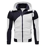 YANBLOS Sweatshirt Herren Persönlichkeit Trend Kapuzenpullover Herren Langärmeliges Sweatshirt Herren Casual Mode Einfarbig Kapuzen Herren D-White XL