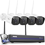 ANNKE 3MP WLAN Überwachungskamera Set Aussen, 10CH 5MP NVR mit 4X 3MP WiFi Kamera, Videoüberwachung mit 1TB Festplatte, Personenerkennung, 2-Wege-Audio, 30M Nachtsicht, IP66, Kompatibel mit Alexa