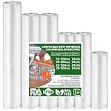 Vakuumierbeutel 6 Rollen Vakuumbeutel Lebensmittel 15|20|25|28x300cm, Vakuumierfolie für alle Vakuumiergerät, BPA-frei, reißfest, 170µm, Sous Vide Gefrierbeutel für alle Mikrowelle