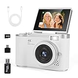 Digitalkamera 1080P Fotokamera 48MP Kamera Fotoapparat Tragbare Kompaktkamera mit 180° Flip 2.4' Bildschirm, 8X Digitalzoom Kompaktkamera, 32GB TF-Karte für Kinder Teenager Student Anfänger (Weiß)