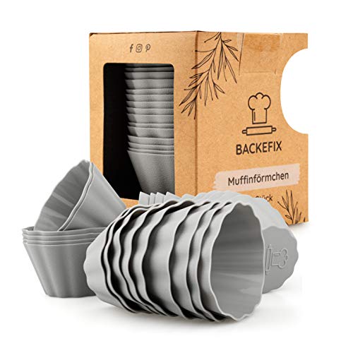 Backefix wiederverwendbare Muffinförmchen Silikon BPA frei im 24 Set, nach deutschem Standard | Muffin Formen antihaftend ohne Einfetten, stabil & dickwandig, Muffinform einzeln je 7,5 x 4cm groß XXL
