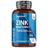 Zink Bisglycinat - 400 Tabletten mit Zinc - Vegan & 1+ Jahr Vorrat - Zink trägt zur Aufrechterhaltung eines normalen Testosteronspiegels im Blut bei (EFSA) - WeightWorld