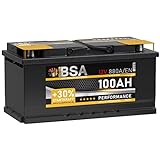 BSA Autobatterie 100Ah 12V 880A/EN +30% mehr Startkraft Starterbatterie Batterie ersetzt 85Ah 88Ah 90Ah 92Ah 95Ah