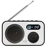Adler AD 1906 tragbares Digitalradio, AM/FM-Radio, LCD-Display, Lautstärkeregler, USB, Teleskopantenne, batteriebetrieben, Weiß und Schwarz