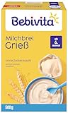 Bebivita Milchbrei Grieß (4x500g), ab 6. Monat, ohne Zuckerzusatz, gut sättigend