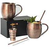 SKY FISH Moscow Mule Becher 2er Set, 3D Geprägte Cocktailgläser, 500 ml Edelstahl Weingläser, Handwäsche, Jahrgang Kupfer Oberfläche.