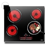 Glaskeramikkochfeld 4 Zonen Kochfelder Sensor-touch Control Kochfeld Autark 60cm, 6000W, 9 Leistungsstufe, verkabelt, kein Stecker