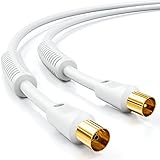 deleyCON 1m TV Antennenkabel Koaxial Kabel HDTV 4-fach Schirmung 2x Ferritkern Mantelstromfilter DVB-T DVB-T2 Radio DAB - Weiß