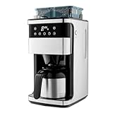 MEDION Kaffeemaschine mit Mahlwerk und Thermoskanne (1 Liter, max. 8 Tassen, 8 Mahlstufen, max. 1000 Watt, Timer, LED Display, Tropfstopp, Permanentfilter, MD19911)