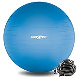 MAXXIVA® Gymnastikball Anti-Burst mit Luftpumpe bis 250 kg hautfreundlicher Sitzball Reha Hometraining Balanceball Yoga Pilates Sport Fitnessball (65 cm, Blau)