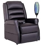 HOMCOM Sessel mit Aufstehhilfe Massagesessel Elektrischer Relaxsessel Neigebarer Fernsehsessel TV Sessel mit Fernbedienung, Seitentasche, Kunstleder Braun 82 x 96 x 107 cm