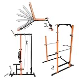 SportPlus Kraftgeräte Set | Power Rack, Latzugturm und multifunktionale Trainingsbank für EIN Ganzkörpertraining, 3 in 1 Set…