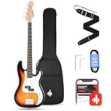 Donner E-Bass Gitarre Anfänger Set, 4 Saiten P-Stil Bass Gitarren in voller Größe Elektrobass mit Gitarrentasche, Gitarrengurt und Gitarrenkabel (Sunburst)