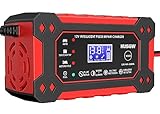 6A Ladegerät Autobatterie, 12V/24V KFZ Batterieladegerät Vollautomatisches Intelligentes Erhaltungsladegerät, LCD-Bildschirm Vollautomatisches Ladegerät für Auto, Motorrad, Rasenmäher oder Boot