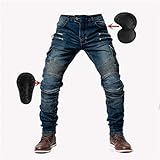 SHUOJIA Herren Motorradhose Jeans mit Schutz Motorrad Biker Pant 4 X Schutzausrüstung (Blue, Größe XL)