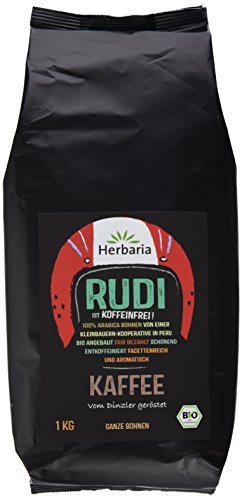 Herbaria Rudi Kaffee entkoffeiniert ganze Bohne BIO, 1er Pack (1 x 1 kg)