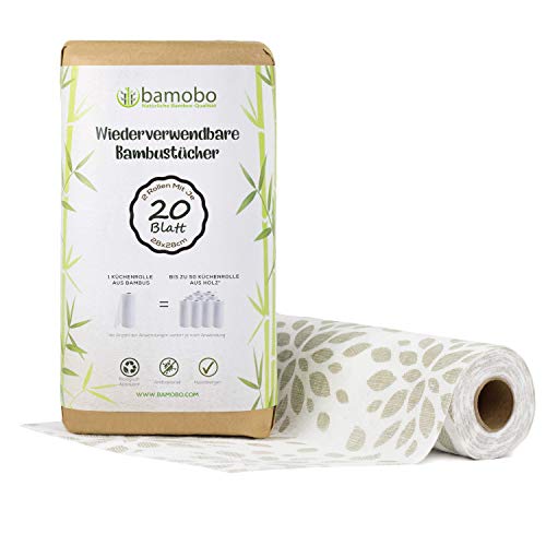 [2x] 100% Bambus KÜCHENROLLE Waschbar | Ersetzt bis zu 50 Haushaltrollen Wiederverwendbar | Waschbare Küchentücher | Papiertücher | Bambusrolle Nachhaltig | Umweltfreundliche Allzwecktücher (Weiss)