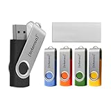 Intenso Basic Line 5X 16 GB USB-Sticks USB 2.0 mit praktischen Beschriftungsetiketten, Gelb, Grün, Schwarz, Blau + Orange, mit silbernem Metallbügel, 5er Pack