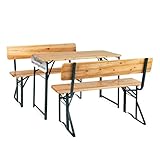 Stagecaptain BBDL-119 NT Hirschgarten Bierzeltgarnitur mit Lehne für Balkon - 119 cm Länge - Klappbare Festzeltgarnitur 1x Tisch, 2X Bank - Holz Sitzgarnitur - Innen & Außenbereich - Natur
