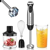 Bonsenkitchen Pürierstab, 4-en-1 Stabmixer Elektrischer, 1000W Stufenlos Geschwindigkeiten, Edelstahl, Schneebesen, 500ml Häcksler und 700ml Messbecher für Babynahrung, HB3203 (Schwarz)