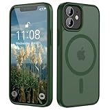 HGH Magnetisch Hülle für iPhone 12 Mini 5,4 Zoll Kompatibel mit MagSafe, Transluzente Matt Rückseite Dünn Stoßfest Handyhülle für iPhone 12 Mini (Dunkelgrün)