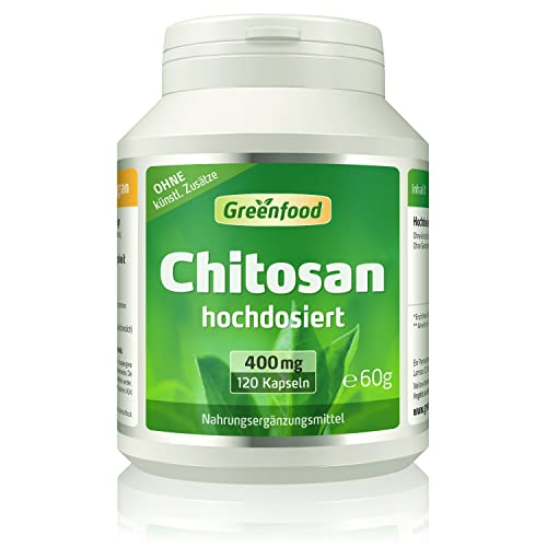 Greenfood Chitosan, 400 mg, hochdosiert, 120 Kapseln - gut für den Cholesterinspiegel. OHNE künstliche Zusätze. Ohne Gentechnik.