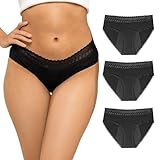 ZENAPHYR 3er Set Perioden Unterhosen Damen Schwarz Bio Baumwolle - Waschbare Saugfähige Menstruationsunterwäsche - M