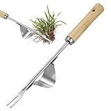 Zocipro Unkrautstecher Edelstahl, Handjätgerät für den Garten, Hand Unkrautstecher, Unkrautgabel mit Holzgriff, Manueller Weeder zum Graben, Jäten, Lösen, Geschenk für Gärtner Gärtnerinnen