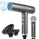 slopehill Haartrockner mit einzigartigem bürstenlosem Motor | Intelligente Fehlerdiagnose | Innovativer Mikrofilter | Oxy Active Technology | LED-Anzeige | 268g Superleicht, 2000W (Grau)