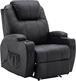 M MCombo Elektrisch Relaxsessel Massagesessel Fernsehsessel Liegefunktion Vibration Heizung 7061 neues Modell (Schwarz-Kunstleder)