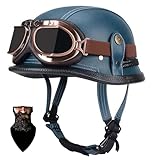 Deutscher Halbhelm Retro Jethelm Vintage Motorradhelm Halbschalenhelm mit ECE Herren Damen Mopedhelm mit Visier F,3XL63-65CM
