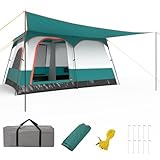COSTWAY Zelt 4-6 Personen, Campingzelt groß mit Vorzelt & Boden, 2 Räumen & 2 Eingänge, Tunnelzelt inkl. abnehmbarem Dach & Tragetasche, Familienzelt für Camping Reise Trekking (3,2 x 2,1 x 1,8 m)
