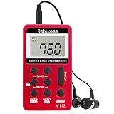 Retekess V112 Mini Radio,Taschenradio mit Kopfhörer,FM AM,Schlaftimer,Wiederaufladbar,LCD,Schlaftimer,500mAh Akku,zum Joggen,Reisen,Angeln(Rot)