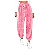 Damen-Jogginghose für den Winter, warm, weich, mit Fleece gefüttert, Sherpa-Jogging, Trainingshose, Plüsch, pelzig, Fitnessstudio, Laufhose, lockerer Kordelzug, flauschige Pyjamahose mit Taschen, hot