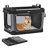 Feandrea Hundebox faltbar, 76,2 cm Transportbox für mittelgroße Hunde, Hundetasche, Oxford-Gewebe, mit 4 Türen aus Netzstoff, Griffen, Taschen für Futter und Wasserflasche, tintenschwarz PDC017B01