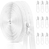 Aerzouser Endlosreißverschluss mit Zipper，#3，10 Meter Reißverschluss Meterware，Bringen Sie 10 mit Zipper，Nylon Reisverschluss Endloses，Reißverschluss，Geeignet für Kleidung, Bettwäsche usw(Weiß, #3)