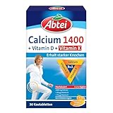 Abtei Calcium 1400 + D + K - hochdosiert - Mit Vitamin D und Vitamin K - Zum Erhalt gesunder Knochen und Muskelfuktion - Orangengeschmack, 30 Kautabletten