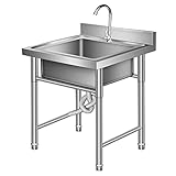 Küchenspüle, Einzelbecken, Edelstahl 304, gewerblich, 1 Fach, freistehend, Vorbereitungsspüle mit Wasserhahn und kreuzverstrebten Beinen, Einzelbecken für Zuhause, Restaurant, Waschküche, Garage